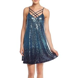New Blue Ombré Sequin Party Dress